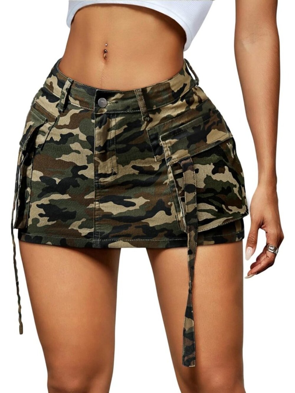 Y2K Denim Mini Cargo Skirt for Women | Low Waist Jean Skirt with Pockets